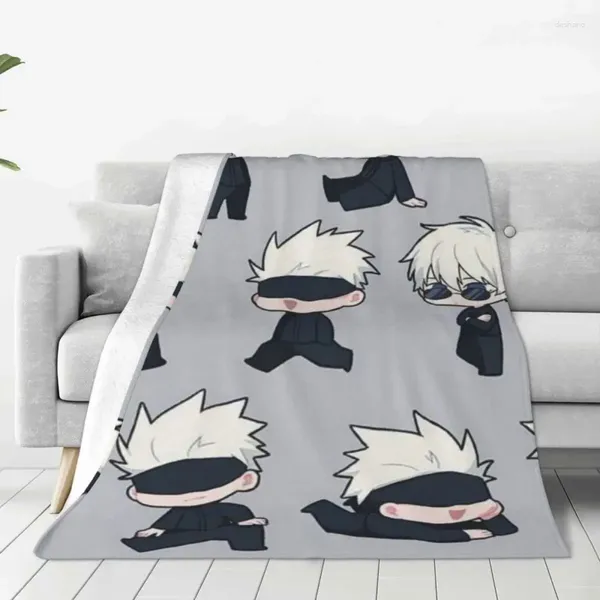 Coperte Gojo Anime Coperta di flanella di qualità Calda morbida Divertente cartone animato Copriletto invernale da picnic per divano letto