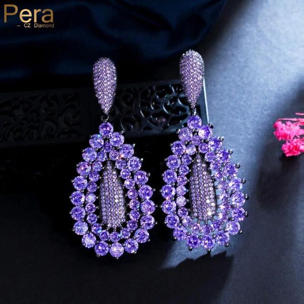 Baumelnde Ohrringe Pera Fantastic Purple CZ Langer großer Wassertropfen Schwarz vergoldet 2024 Modemarke Schmuck für Frauen E900