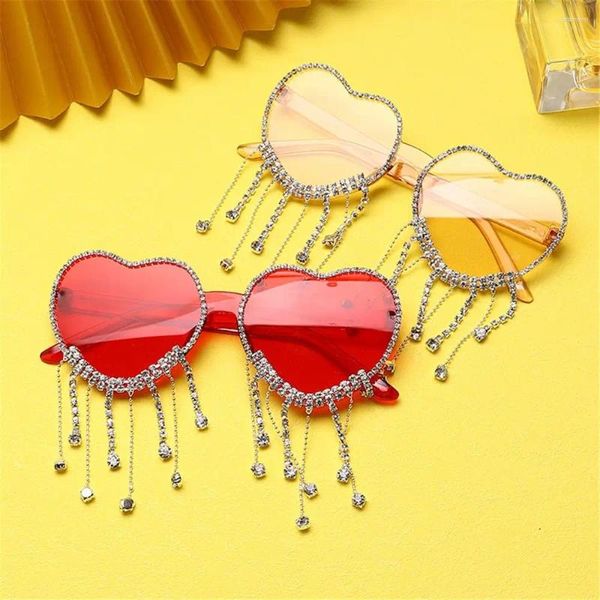 Sonnenbrille Damen Brillen Y2k Candy Farbe Strass Quasten Diamanten Herz Sonnenbrille