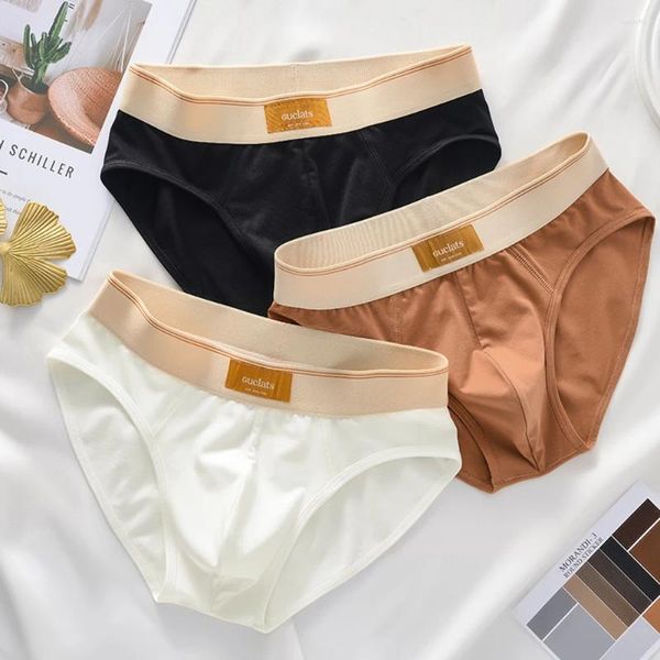 Cuecas masculinas de algodão briefs underwears mid-rise bikini thread pele amigável troncos curtos sólido respirável lingerie confortável