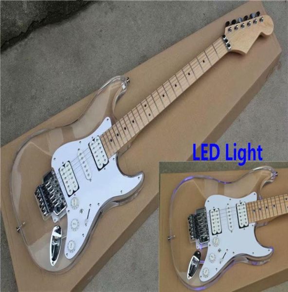 Benutzerdefinierte LED-Licht-E-Gitarre mit komplettem Plexiglas-Acryl-Korpus und Floyd-Rose-Brücke kann individuell angepasst werden4145622