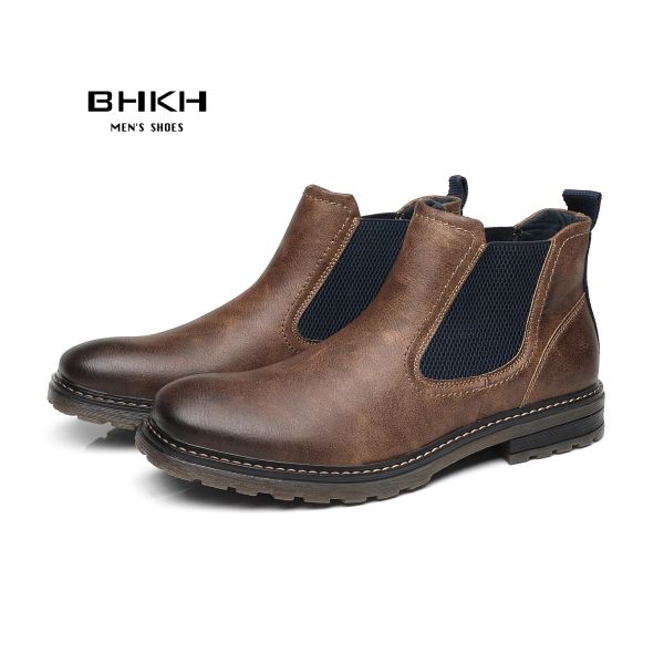 Botlar Bhkh 2022 Erkekler Boots Yeni Kış Erkekler Botlar Yumuşak Deri Elastik Kayış Ayak Bileği Botları Akıl