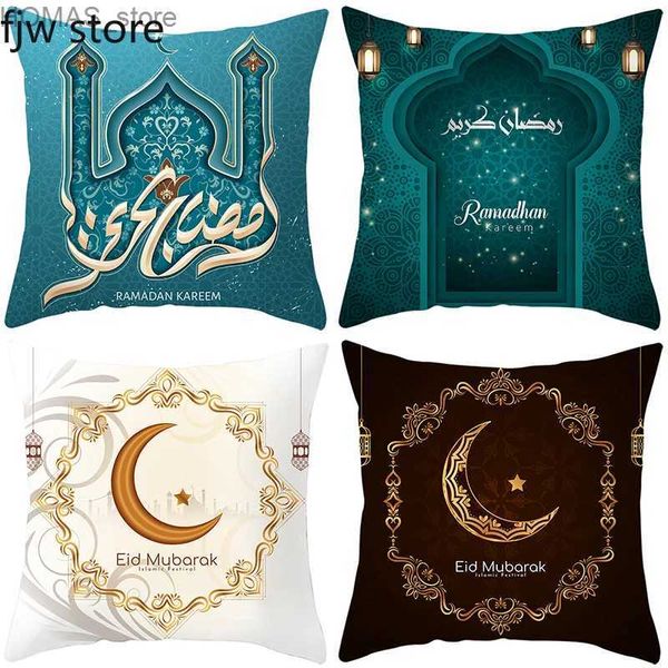 Kissen New Eid al-Fitr Hülle Ramadan Karim Arabische Kalligraphie Hülle Islamische Moschee Muslim Home Decor Kissenbezug Y240401