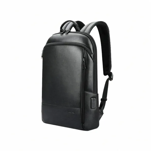 Bopai Männer Echtes Leder Rucksack 100% Natürliche Rindsleder Busin Reisetasche Schlank Laptop USB Lade Anti Diebstahl Rucksäcke Schule A0nO #