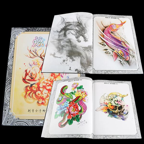 Tattoo Buch Ornament Blume Tier Fisch KOI Pflanzen Schablonen PMU Körperkunst Zubehör Geeignet für Männer Frauen 240318