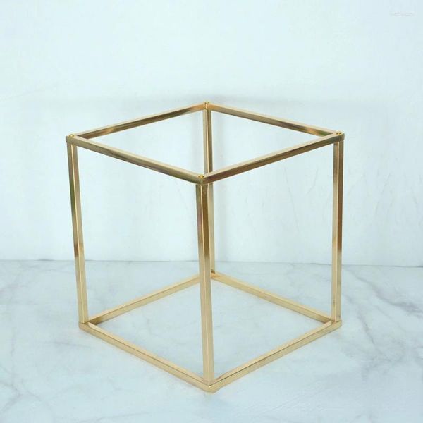 Decoração de festa brilhante cubo de ouro suporte de casamento quadro decorativo quadrado estrada chumbo ferro flor mesa de bolo