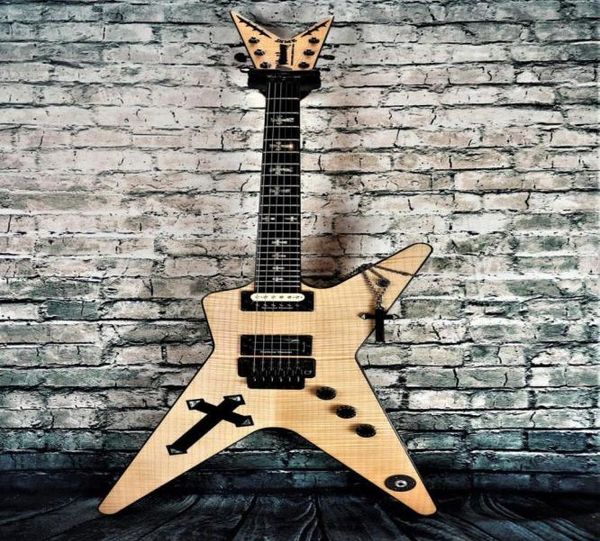 Wash Southern Cross Dimbag Darrell Flame Maple Chitarra elettrica naturale Abalone Inlay Floyd Rose Tremolo Hardware nero No Inlay8115821