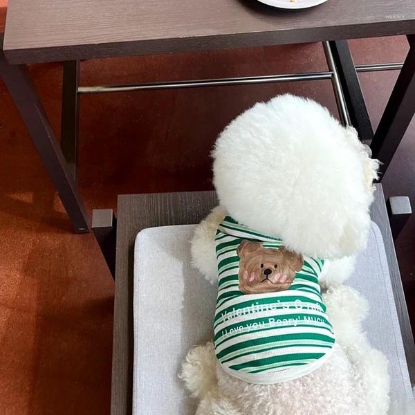 Köpek Giyim Yavru Moda Yaz Çizgili Sevimli Ayı Pet Alt Gömlek Yelek Kedi Giysileri Bichon Teddy Küçük Chihuahua