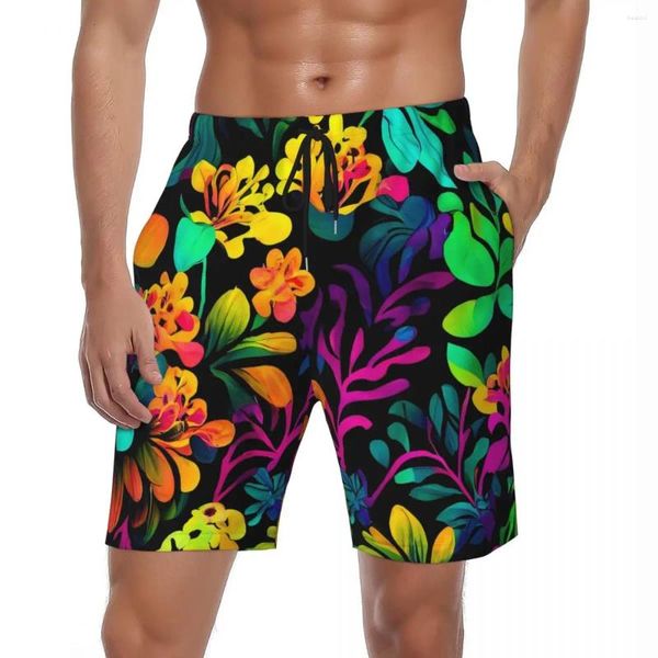 Pantaloncini da uomo Costumi da bagno Luminosi Ditsy Bordo floreale Fiori densi estivi Pantaloni corti da spiaggia casual Abbigliamento sportivo da uomo Costume da bagno ad asciugatura rapida