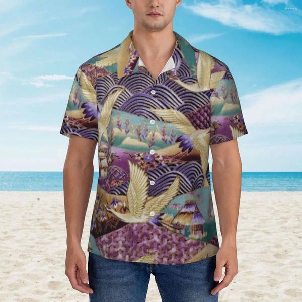 Camicie casual da uomo Camicia da vacanza in montagna astratta Stampa artistica giapponese Camicette eleganti da uomo hawaiano Top Harajuku a maniche corte