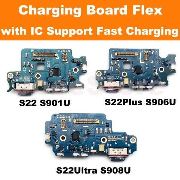 1PCS Charging Port Dock Connector Board Flex para Samsung S22 Plus Ultra S901B S906B S908B S901U 908U CARREGADOR USB Micro Cable