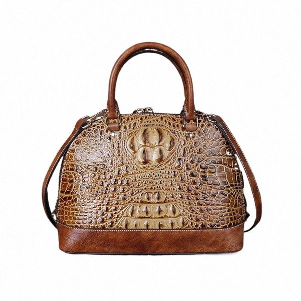 Europa und die Vereinigten Staaten Retro Erste Schicht Rindsleder Handtasche Licht Luxus Fi Crocodile Print Shell Typ Schulter Crossbod Tasche 00NQ #