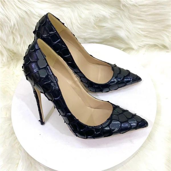 Kleidschuhe Python Schlangendruck Pumps PU Leder 12 cm hochhackige Frauen Mode Damen Sexy Spitzschuh Schwarz