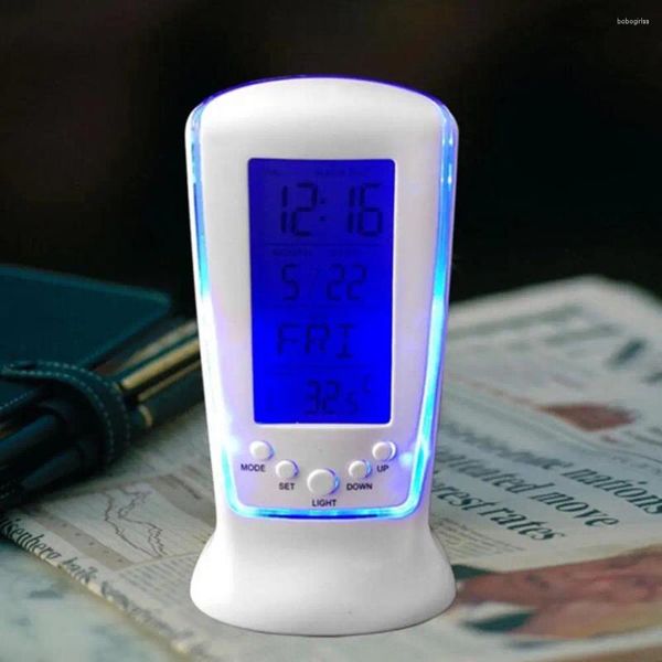 Relógios de mesa exibir multi-função calendário relógio digital azul lcd temperatura ambiente máquina alarme eletrônico tempo