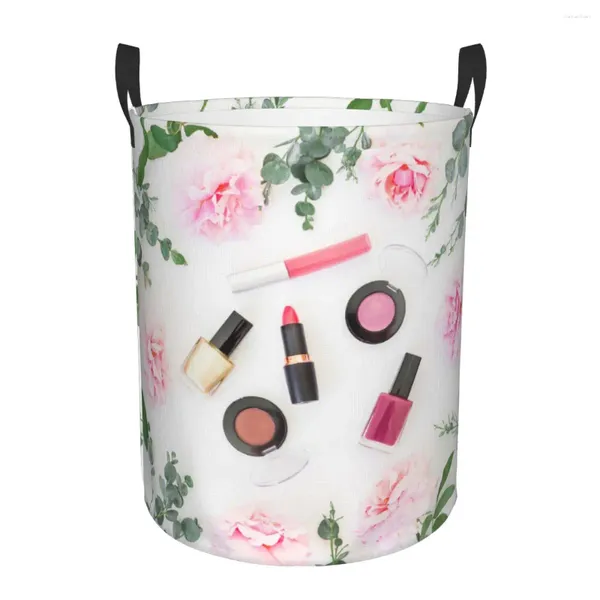 Wäschesäcke, rosa Blumen und Nagellack-Aufdruck, Korb, faltbarer Wäschekorb für Kinderzimmer, Kinderspielzeug, Aufbewahrungstasche