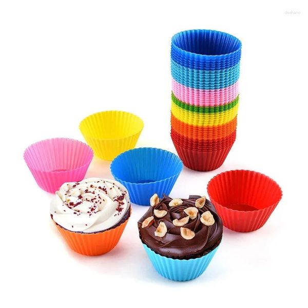 Moldes de cozimento 12pcs Copo de bolo de silicone em forma redonda Muffin Cupcake Moldes Home Kitchen Cooking Supplies Ferramentas de decoração