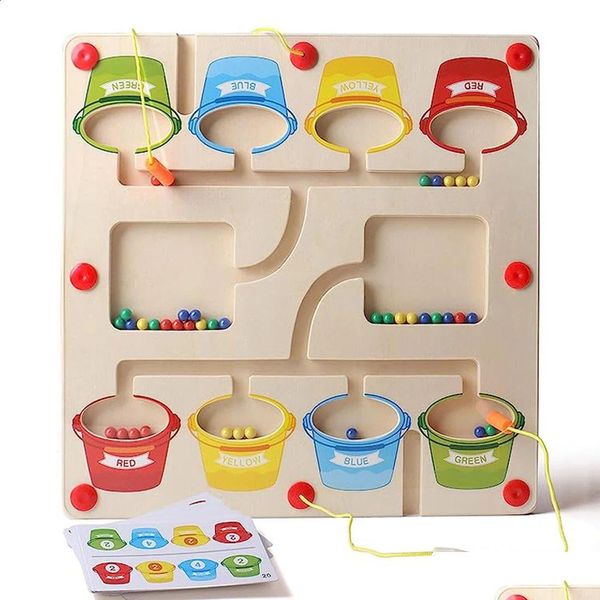 Intelligenzspielzeug Magnetisches hölzernes Farb- und Zahlenlabyrinth Montessori-Zählspielbretträtsel Pädagogische Erkenntnis für Kinder im Vorschulalter Dhvfs