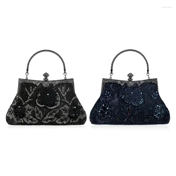 Borsa da donna Borsa da sera formale con perline floreali Elegante cornice da donna Borsa vintage da donna con paillettes da sposa Pochette Cocktail Party