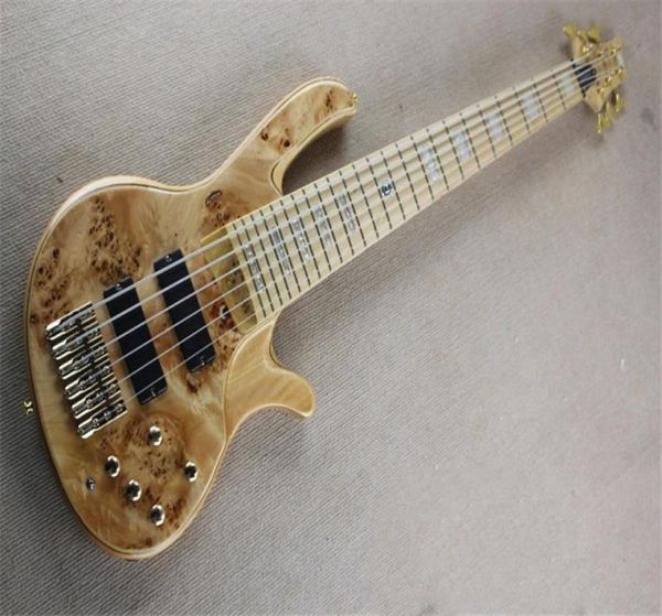 Deoliver 6 Strings Bas Gitar Kül Ahşap Vücut Burl Akçaağaç Kaplaması 19 mm Akor Mesafesi Orijinal Renk Kabukları