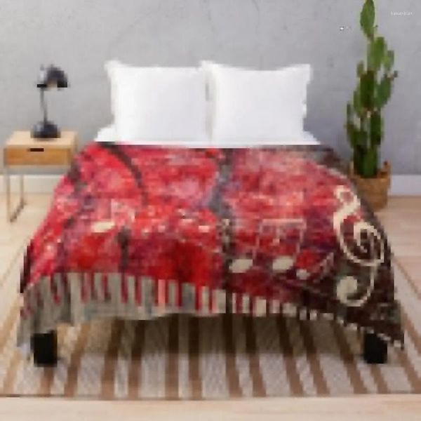 Coperte Tastiera di pianoforte con note musicali Grunge 2 Coperta Beautifuls Furrys