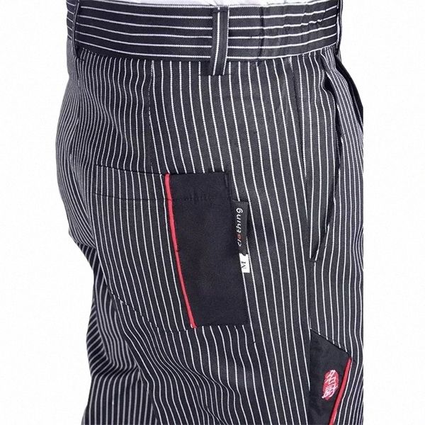 servizio Maxi pantaloni da uomo Food Wear Pantaloni da cucina per lavoro Cuoco Loose Stripe Man Ristorante Chef Pant Uniforme L9qw #