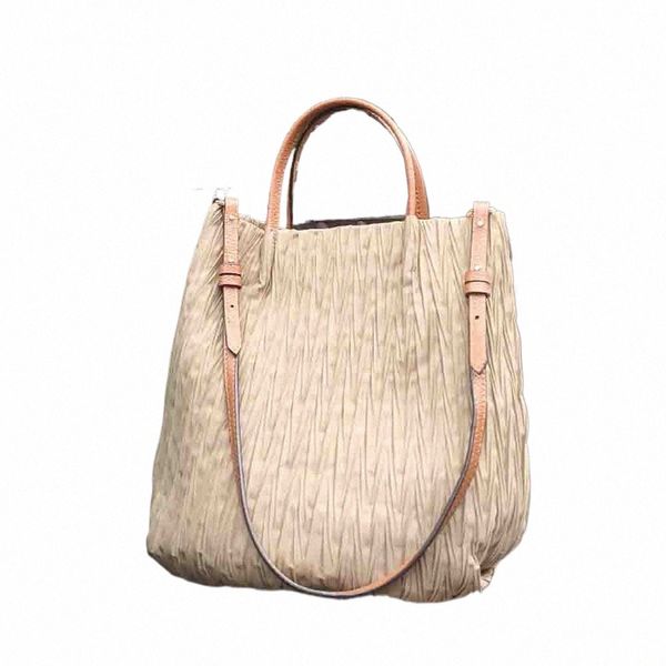 MS Retro Frauen Eimer Tasche Luxus Plissee Fallschirm Stoff Wasserdichte Handtasche Atmungsaktive Lady Nyl Tote Frühling Neue in 2023 e12F #