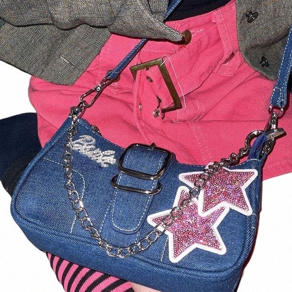 y2k Bolsa Cowboy Spicy Girl Underarm Bag Feminino Star Crowd Design One Shoulder Chain Doce e Spicy Crossbody Bag Purse z0wr #