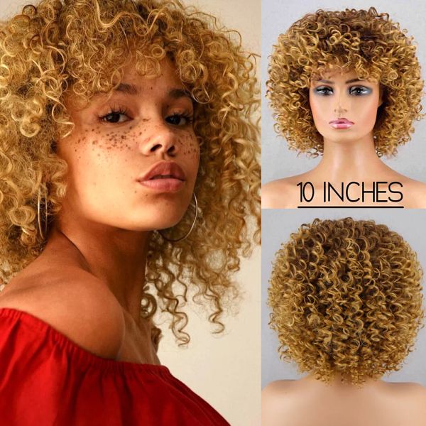 Perücken Blonde Perücke African Curl Afroamerikanische Frauen Große Rolle Perücke Tägliche Party Hochtemperaturfaser-Synthetikperücke