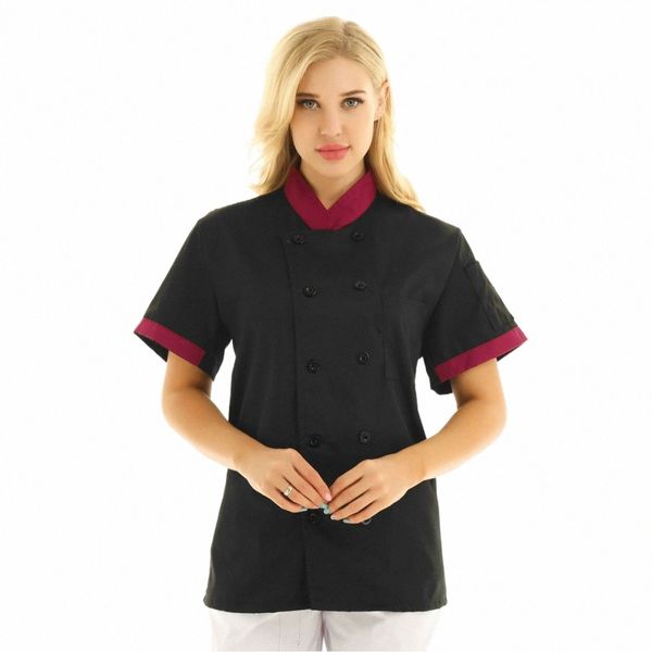 Unissex cozinha chef jaqueta homens ou mulheres cantina workwear hotel uniforme gola mandarim mangas curtas chef casaco roupas de trabalho s5g6 #
