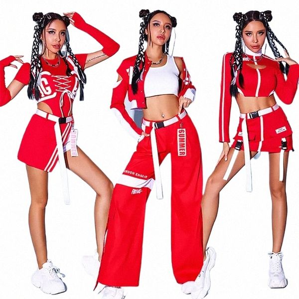 donne Gogo Ballerini Abiti rossi Per adulti Hip Hop Dance Performance Stage Party Dr Ragazze Gruppo Costumi di danza jazz p89w #