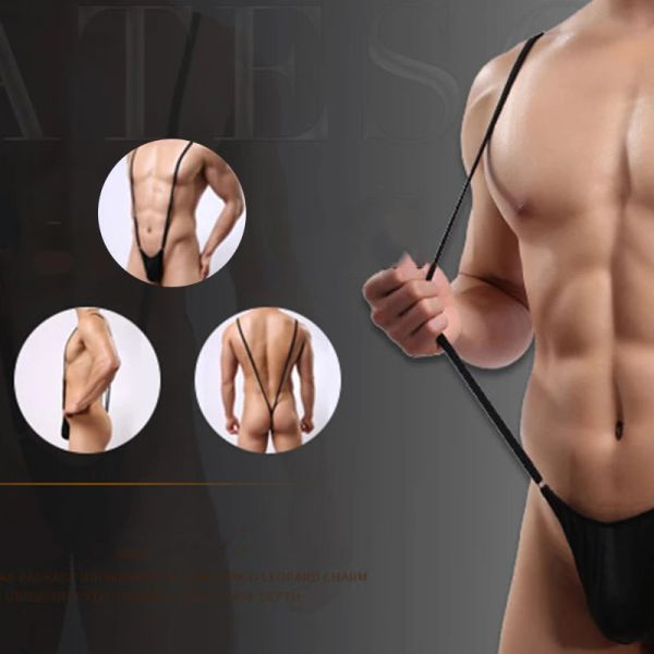 Männer sexy Jumpsuit Gurt Verstellbare einteilige Tanga-T-Pants U Convex Pocket Design elastischer Unterwäsche Gay Porn Erotik Bodysuit
