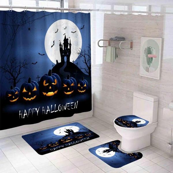 Tende per doccia decorazione da parete set da bagno spettrale set halloween tende di zucca con tappeti non slitta