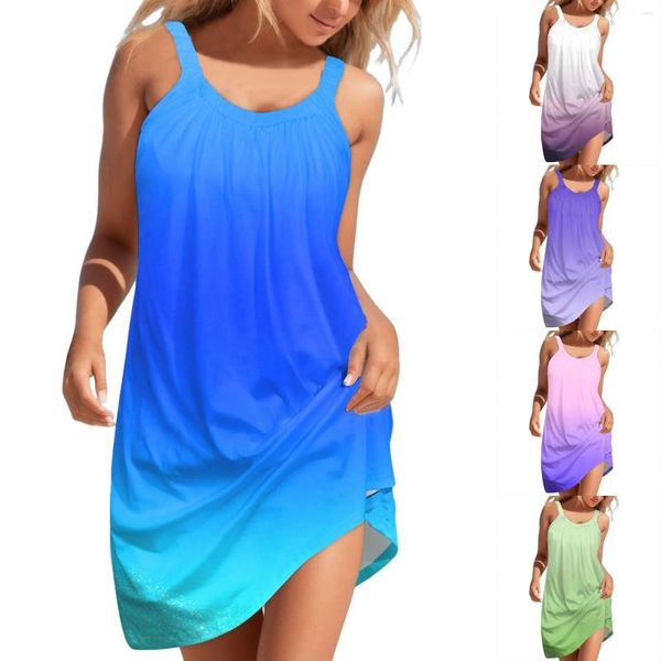 Abiti casual Gradiente Abito da spiaggia sexy per donna Stampa 3D Estate senza maniche Hawaii BeachTank Abbigliamento da spiaggia Ragazze Sling Night Mini