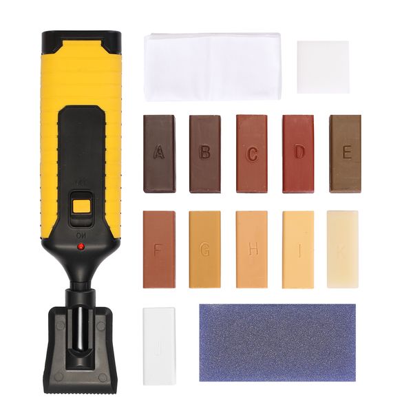 Kit de reparo de conserto de laminado em casa Kit de reparos de piso DIY Kit de ferramenta de conserto de placa de madeira multifuncional com 11 bloco de cera
