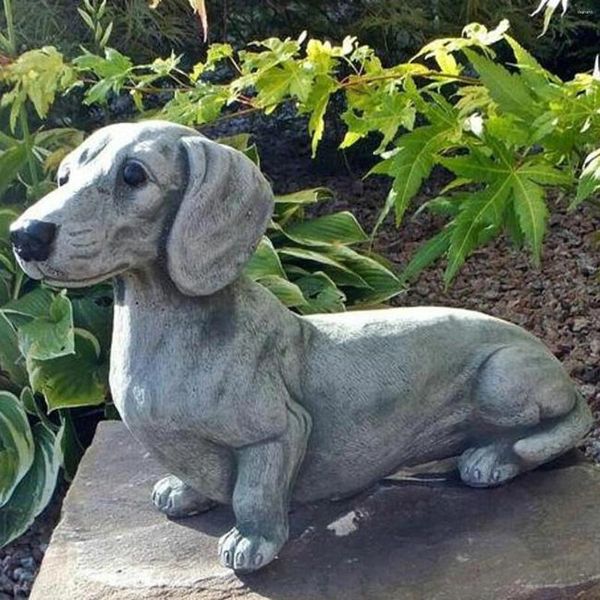 Gartendekorationen Dackel Hund Sympathie Skulptur Haustier Gedenkgeschenke Handbemalte Figur Steinfigur zu Ehren eines geschätzten Zuhauses