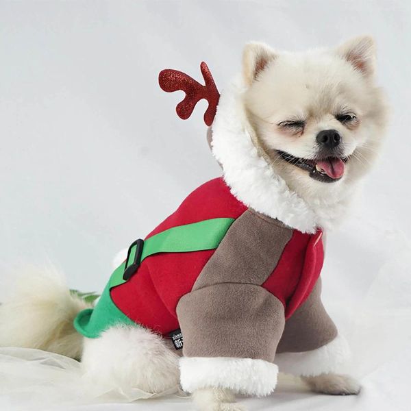Abbigliamento per cani Inverno Giorno di Natale Quattro zampe Vestiti per animali domestici Felpe con bottoni caldi antigraffio addensati Forniture per orsacchiotti per gatti morbidi Sueter Para Perros