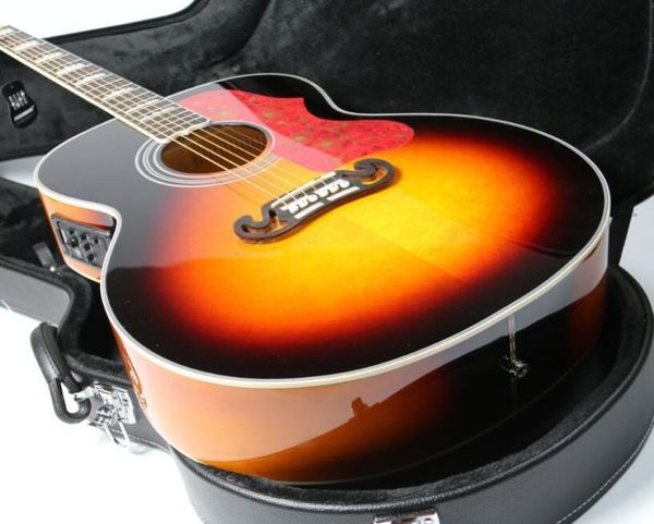 Özel Mağaza 43 inç Jumbo Kiraz Sunburst 200 Elektrik Akustik Gitar Kırmızı Şarap Kaplumbağı Pickguard Grover Tuner