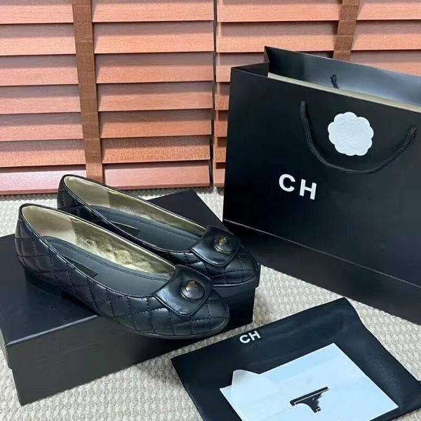 2024 sapatos femininos chan-es marca de luxo designer apartamentos mulher couro genuíno ballet apartamentos arco-nó mocassins alta qualidade acolchoado senhoras sapatos 35-42