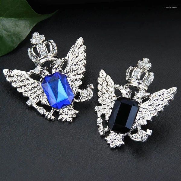 Broches lindo colar de coroa de cristal para mulheres homens cor dourada prata cruz asa crachá azul preto strass broche lapela pinos