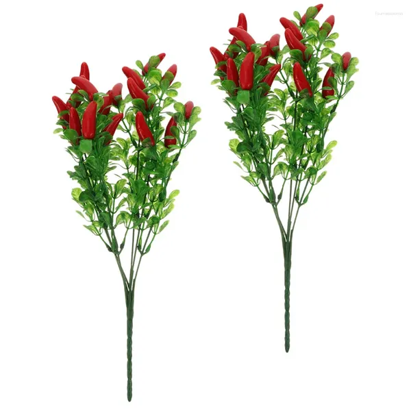 Flores decorativas 2 Pcs Legumes Falsos Simulados Buquê de Pimenta Decoração Planta Chili Hastes Plástico Artificial