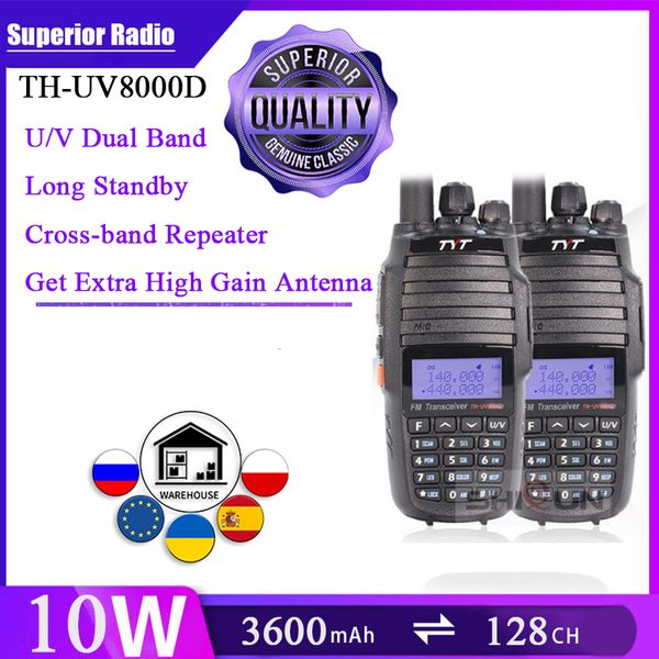 Tyt th-uv8000d Walkie Talkie 1pcs 2pcs 10 km Dualband VHF UHF 10W 3600MAH CB Radio Comunicador Cross-Band Repandreater Funktion
