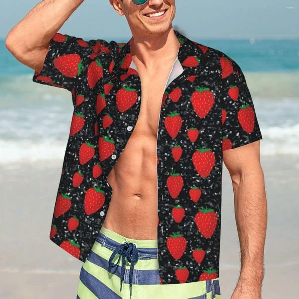 Мужские повседневные рубашки для любителей сладких фруктов, гавайская рубашка, мужские каникулы, красные, клубничные, ягодные, в стиле Харадзюку, винтажные блузки большого размера с графикой