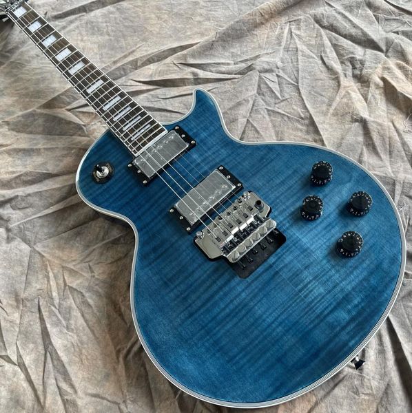 Axcess Alex Lifeson Trans Blue Flame Maple Top Guitarra Elétrica Floyd Rose Tremolo Bridge Whammy Bar Esculpida Pescoço Articulado Chanfrado 4533701