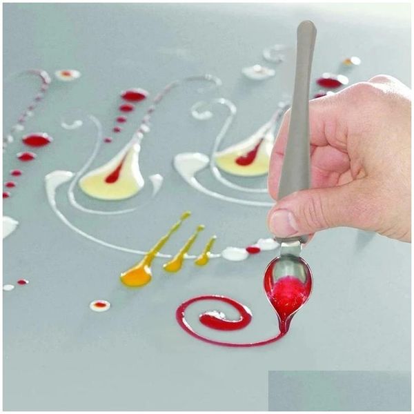 Löffel Sublimation 1 stücke Chef Bleistift Sauce Mallöffel Edelstahl Küche Restaurant Westliches Essen Backen Dessert Dekoration A Dhyeq