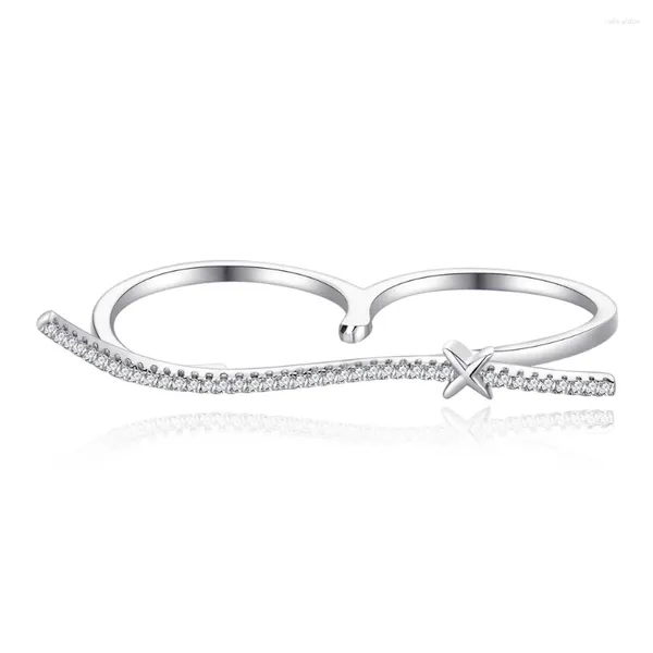 Cluster Ringe Zhenchengda 2024 Produkt Original Design Kette Doppel Finger Ring Weibliche S925 Sterling Silber Europa Und Amerika