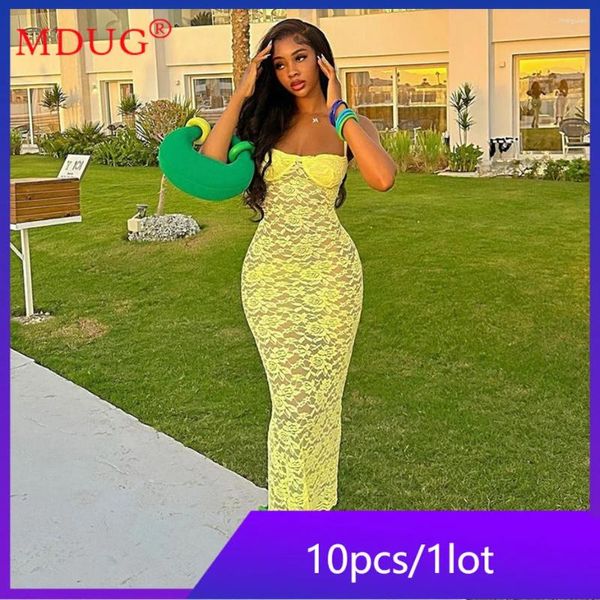 Lässige Kleider 10 Stück Großhandel Artikel für Boutique Sommer Maxi Frauen Sexy ärmellose Camisole Roben durchschauen elegante Y2k M13358