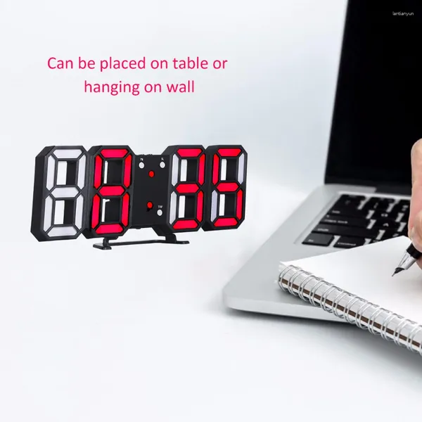 Tischuhren 24/12 Stunden Anzeige Uhr Alarm LED Digitaluhr Wandbehang 3D Kalender Temperatur Helligkeit einstellbar