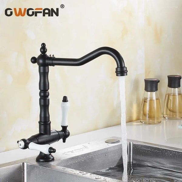 Rubinetti per lavabo da bagno Cucina Girevole a 360 gradi Rubinetti per lavabo classici bianchi a doppia maniglia Colore nero Foro singolo Torneira Cozinha N22-102