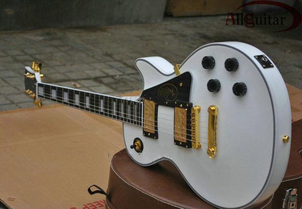 Promotion Custom Shop Deluxe Alpine White E-Gitarre Ebenholz Griffbrett Bundbindungen Gold Hardware auf Lager8407886