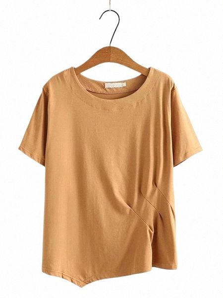 Roupas plus size para o verão manga curta camiseta gola esquerda bainha plissada costura camiseta tamanho grande tops finos XL-4XL x2iw #